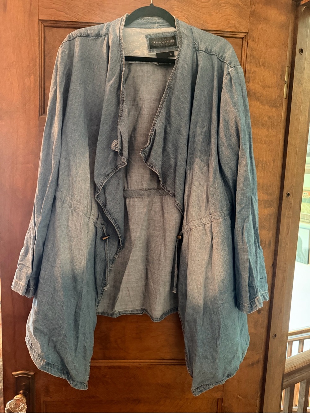 Live a Little Washed Light Blue Open-Front Denim Jacket
